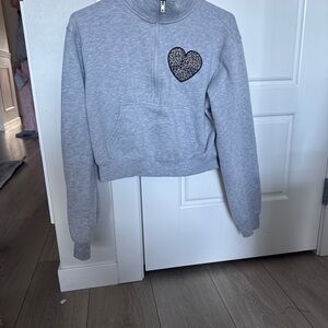 Cozy Gray Kids' Half-Zip Sweater with Heart Patch
